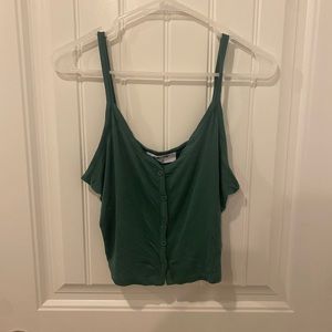 Green button up crop tank